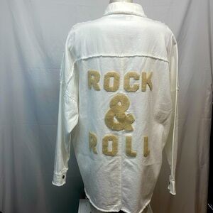 DAVI & DANI ROCK & ROLL JACKET, White with Tan lettering, snap closure